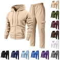 thumbnail image 1 of Hearthz Men's Hoodie Tracksuit 2 Pieces Set Drawstring Elastic Fleece Hoodie Jacket Sweatsuits Cargo Pants Solid Color Men's Sweatsuits White XXXL, 1 of 7