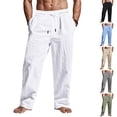 thumbnail image 1 of Hearthz Men's Linen Pants Summer Beach Yoga Trousers Elastic Waist Drawstring Straight Legs Men's Pants White M, 1 of 10