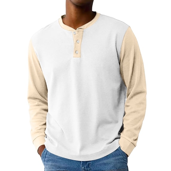Hearthz Men's Long-Sleeve Henley Shirt Fall 3-Button Color Block Big and Tall Shirts for Men Round Neck Baseball Jersey
