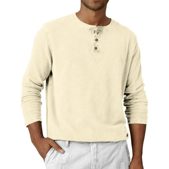 Hearthz Men's Long Sleeve Henley Shirts Fall 3-Button Solid Color Men's T-Shirts Crewneck Jersey Baseball Tee Shirt