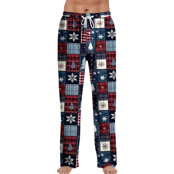 Hearthz Men's Pajama Pants Christmas Drawstring Elastic Waist Lounge Pants Men Funny Print Wide Leg Mens Pajamas Pants