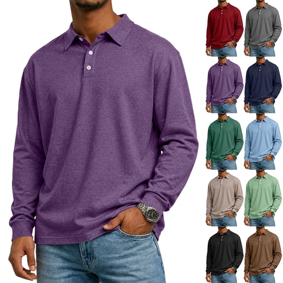 Hearthz Men's Polo Shirts 3 Button Placket Waffle Knit Long Sleeve T Shirt Men Business Casual Mens Golf Polos Work Shirt Green L