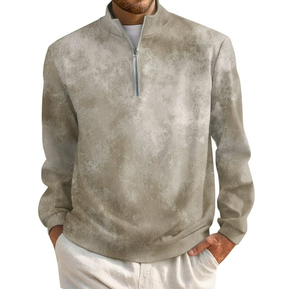 Hearthz Men's Quarter Zip Up Pullover Long Sleeve Mock Neck Sweatshirt for Men Graphic Waffle Knit Casual Polo Quarter Zip Sweatshirts
