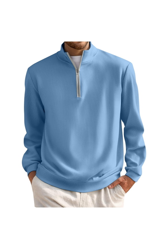 Men's Quarter Zip Up Pullover Mock Neck Long Sleeve Sweatshirt for Men Waffle Knit Casual Polo Half Zipper Pullover Men