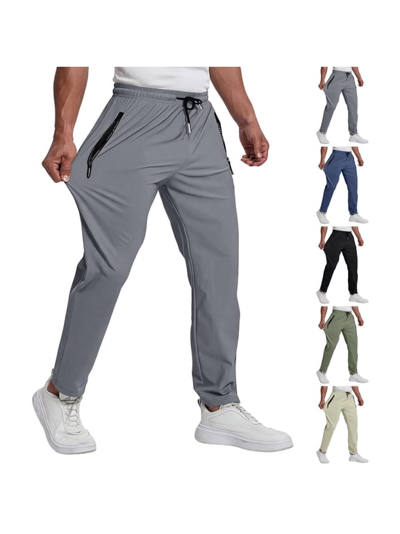Men's Quick Dry Straight Leg Pant for Men Athletic Workout Ice Silk Trousers Stretchy Mens Jogger Pants with Zipper Pockets Black S