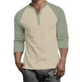 thumbnail image 1 of Hearthz Men's Raglan Tshirts 3/4 Length Sleeve Henley Neck Baseball Jersey Contrast Summer Work Tops for Men Fall Men Shirt, 1 of 9