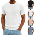 thumbnail image 1 of Hearthz Men's Shirts Short Sleeve Rib Knit Crewneck Shirts for Men Summer Fall Textured Knit Streetwear Mens Athletic Shirts Khaki L, 1 of 6