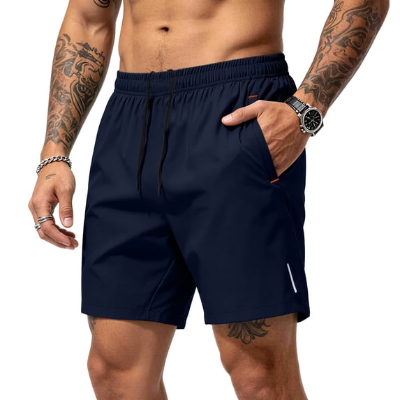 Hearthz Men's Shorts Quick Dry Elastic Waist Drawstring Running Shorts for Men Summer Beach Vacation Men's Shorts Dark Blue XXXL
