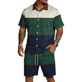thumbnail image 1 of Hearthz Men's Summer 2 Piece Outfits Striped Print Short Sleeve Button Down Shirt and Beach Shorts Set Summer Tracksuits Set with Pockets, 1 of 6