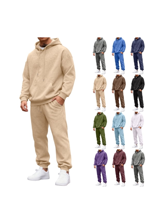 Men's Sweatshirt Suit 2 Piece Outfit Drawstring Fleece Sweatshirt and Joggers Set Winter Men Sweatsuits