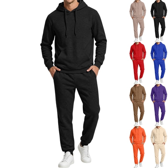 Hearthz Men's Sweatsuits 2 Piece Set Drawstring Elastic Jogging Tracksuits Set Solid Color Athletic Men's Sweatsuits Black S
