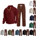 thumbnail image 1 of Hearthz Men's Tracksuit 2 Piece Sweatsuit Set Corduroy Button Elbow Patches + Straight Leg Cargo Pants Fall Winter Athletic Men's Sweatsuits 2 Piece Set, 1 of 5