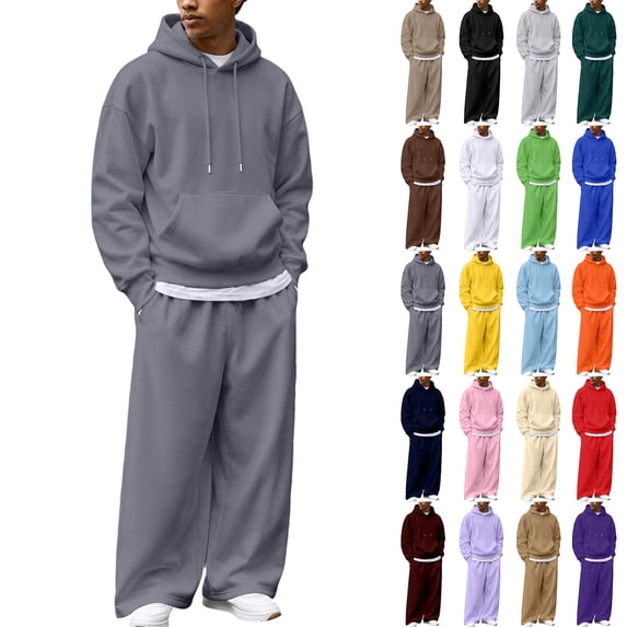 Hearthz Men's Tracksuit 2 Piece Sweatsuit Set Oversized Pullover Hooded Sweatshirt & Wide Leg Sweatpants Fall Winter Athletic Sweatsuit Outfits Pink M