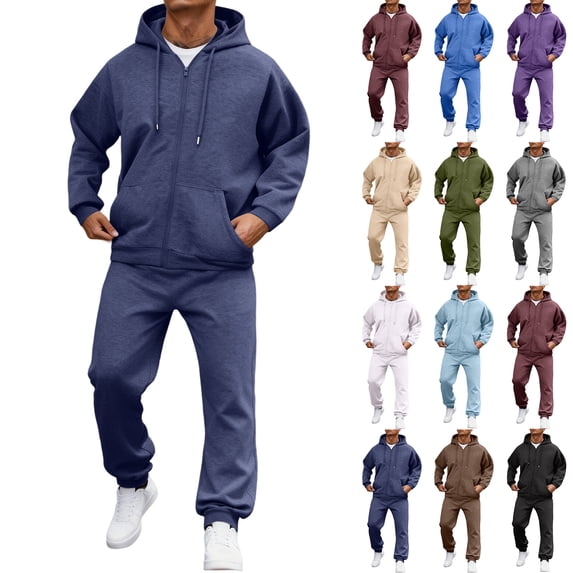Hearthz Mens 2 Piece Sweatsuits Sets Zip Up Fleece Athletic Jacket and Cargo Sweatpants Winter Men Sweatsuit