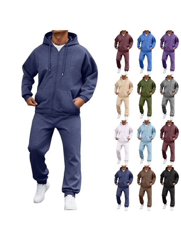 Mens 2 Piece Sweatsuits Sets Zip Up Fleece Hoodie Jogger Sweatpants Set Winter Men Sweatsuit