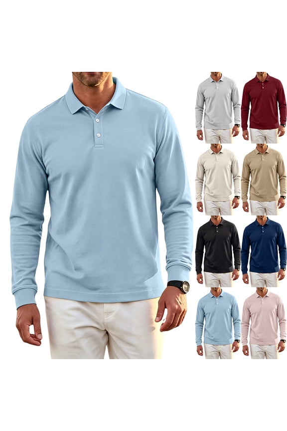 Mens Big and Tall Polo Shirts Dark Blue Quick Dry Long Sleeve T Shirt Men Moisture Wicking Athletic Workout Mens Golf Polos