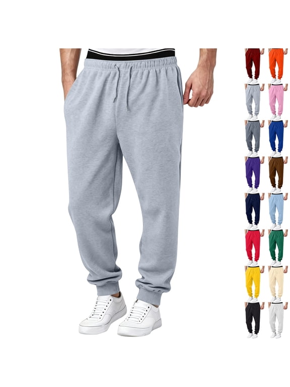 Mens Casual Joggers Cotton Drawstring Elastic Ribbed Ankle Lounge Pants Men Lightweight Gym Athletic Workout Mens Sweatpants Cotton with Pockets Light Gray M