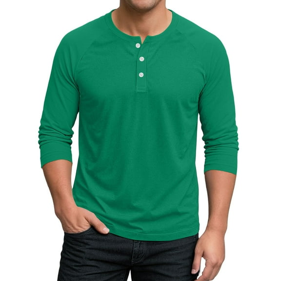 Hearthz Mens Casual Slim Fit T-Shirts Henley Shirts Raglan 3/4 Sleeve Jersey Baseball T Shirts ,Green S
