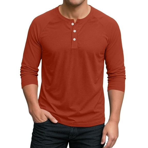Hearthz Mens Casual Slim Fit T-Shirts Henley Shirts Raglan 3/4 Sleeve Jersey Baseball T Shirts ,Vermilion S