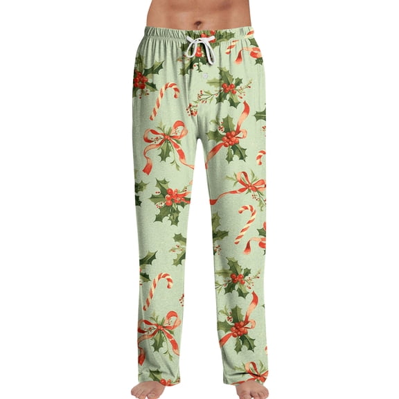 Hearthz Mens Christmas Pj Pants Drawstring Elastic Waist Mens' Lounge Pants Funny Print Wide Leg Sleep Pants for Men