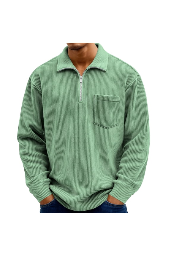 Mens Corduroy Shirts Long Sleeve Mens 1/4 Zip Collared Mens Polo Shirt Big and Tall Mens Pullover Sweater with Pocket