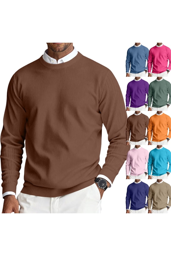 Mens Dress Sweater Lightweight Crew Neck Sweat Shirt for Mens Ribbed Knit Pullover Casual Fashion Long Sleeve Orange Men’s Sweater