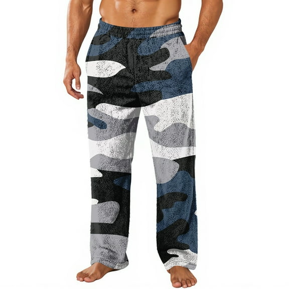 Hearthz Mens Fleece Pajama Pants Camouflage Pajama Pants Men Winter Warm Plush Fluffy Mens Sleep Pants with Pockets