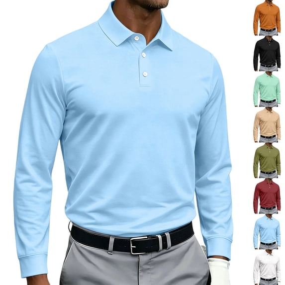 Hearthz Mens Golf Polo Soft Breathable Solid Color Cotton Long Sleeve Shirt Men Moisture Wicking Golf Polo Shirts for Men Orange L