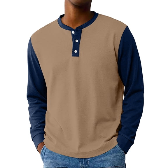 Hearthz Mens Henley Long Sleeve T-Shirt Fall 3-Button Color Block Gym Shirts Men O Neck Sports Baseball Jerseys T Shirts