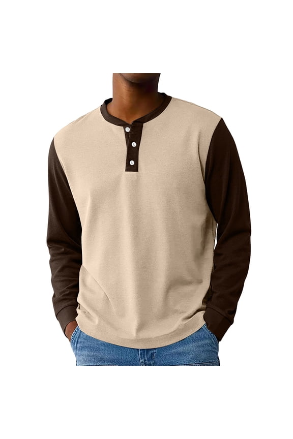 Mens Henley Long Sleeve T-Shirt Fall 3-Button Color Block Men Shirts Crew Neck Sports Baseball Jerseys T Shirts