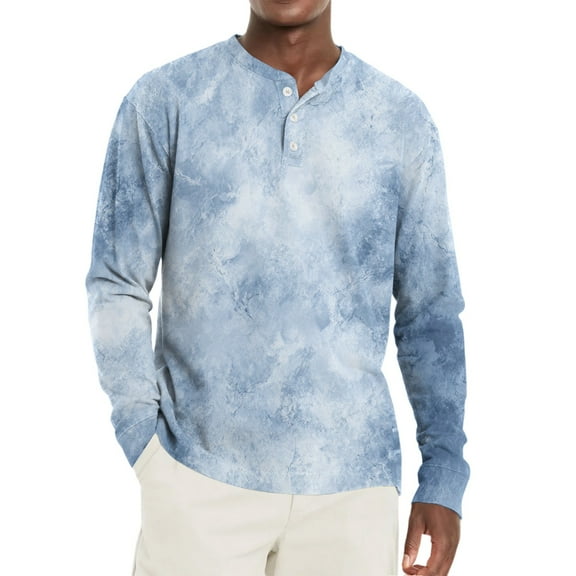 Hearthz Mens Henley T-Shirts Long Sleeve Fall 3-Button Graphic Mens Workout Shirts Round Neck Jersey Baseball T-Shirts