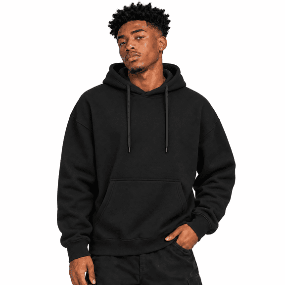 Hearthz Mens Hoodie Black Long Sleeve Drop Shoulder Big and Tall Sweatshirts for Men Oversized Y2k Trendy Streetwear Hooded Sweatshirt Men