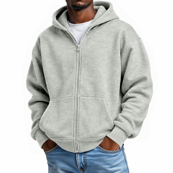 Hearthz Mens Hoodies Zip Up Light Gray Long Sleeve Drop Shoulder Sweatshirt Men Oversized Y2k Trendy Streetwear Zipper Mens Hoodie Sweatshirt