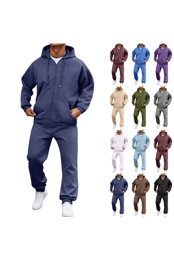Mens Jogging Suits 2 Piece Set Zip Up Fleece Lounge Hoodie Sweatsuit Sets Winter Mens Sweatsuit