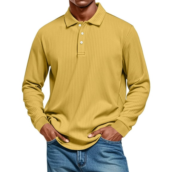 Hearthz Mens Long Sleeve Polo Shirts Knit Classic Casual Button Polo Shirts for Men Lightweight Collared Mens Pullover Shirts