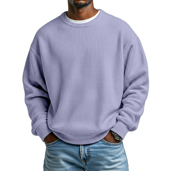 Hearthz Mens Long Sleeve Shirt Crewneck Waffle Knit Sweatshirt for Men Casual Loose Athletic Warm Knitted Sweaters Pullover