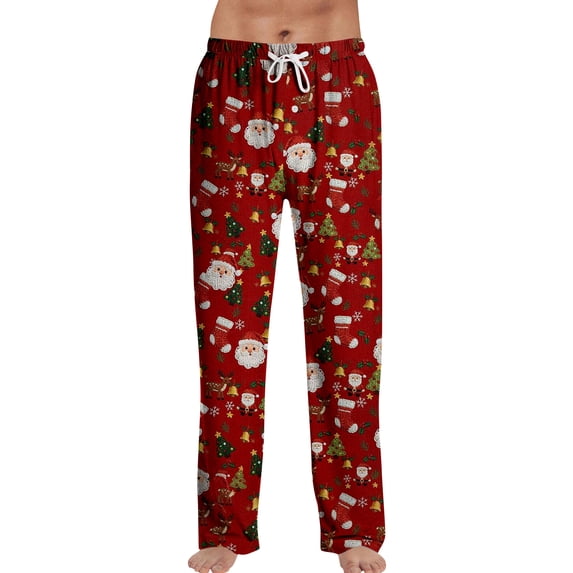 Hearthz Mens Pajama Pants Christmas Drawstring Elastic Waist Mens Sleep Pants Funny Print Wide Leg Mens Pajamas Pants