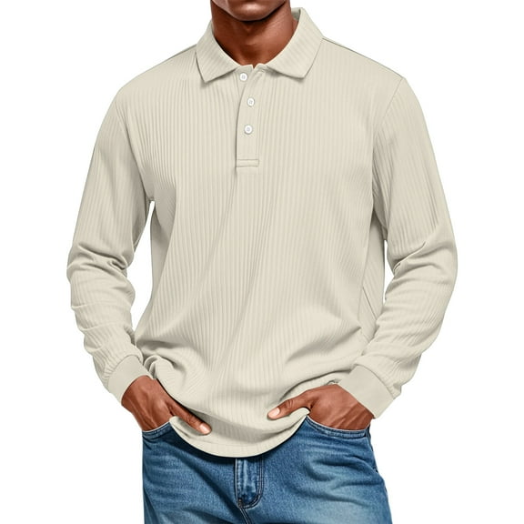 Hearthz Mens Polo Long Sleeve Shirts Knit Classic Casual Button Men Polo Shirts Lightweight Collared Mens Pullover