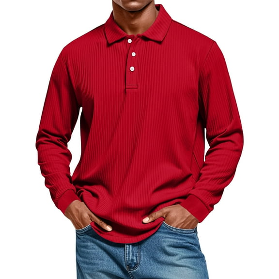 Hearthz Mens Polo Long Sleeve Shirts Knit Classic Casual Button Polo Shirts for Men Big and Tall Lightweight Collared Men Pullover Sweater