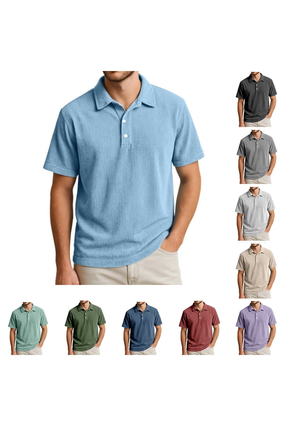 Mens Polo Shirts Button Down Corduroy Men Short Sleeve Shirt Casual Slim Fit Lapel Collar Men Workout Shirts ,Green L