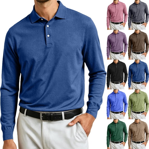 Hearthz Mens Polo Shirts Soft Breathable Moisture Wicking Long Sleeve Work Shirts for Men Solid Color Collared Golf Polo Shirts for Men Royal Blue XXXL