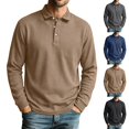 thumbnail image 1 of Hearthz Mens Polo Shirts Soft Breathable Moisture Wicking Long Sleeve Work Shirts for Men Solid Color Collared Mens Golf Polos Khaki S, 1 of 5