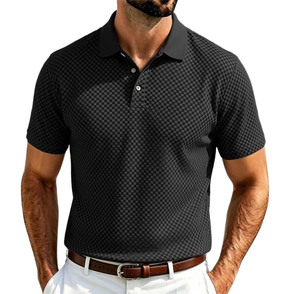 Hearthz Mens Polos Short Sleeve 3 Buttons Lapel Golf Polos for Men Textured Knit Mens Golf Polo Shirts Tennis Shirt Black L