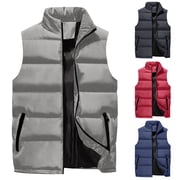Hearthz Mens Puffer Vest Flannel Sleeveless Stand Collar Mens Jacket Full Zipper Winter Warm Vest for Men Outerwear with Pocket