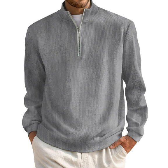 Hearthz Mens Quarter Zip Pullover Mock Neck Long Sleeve Men's Sweatshirt Graphic Waffle Knit Casual Polo 1/4 Zipper Pullover Men