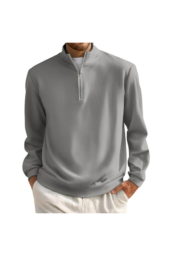 Mens Quarter Zip Pullover Mock Neck Long Sleeve Sweatshirt for Men Waffle Knit Casual Polo Half Zip Sweaters Pullovers