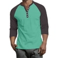 thumbnail image 1 of Hearthz Mens Raglan Shirts 3/4 Sleeve Cotton Henley Neck Baseball Jersey Color Block Mens Tops Summer Fall Mens Summer Shirts, 1 of 9