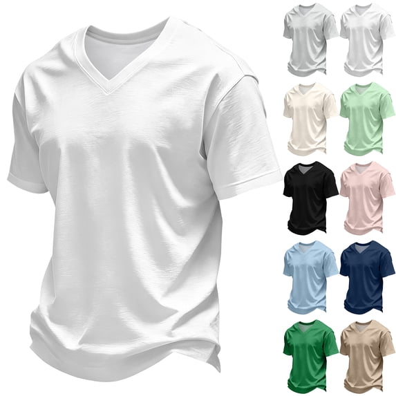 Hearthz Mens Shirts Moisture Wicking Breathable Athletic Shirts for Men V Neck Mens Short Sleeves Shirts Basic Jerseys for Men White XL