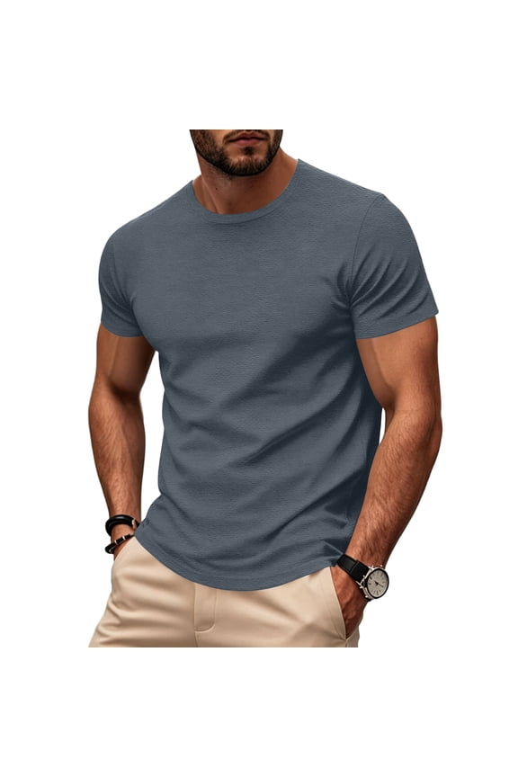 Mens Short Sleeve Shirts Crew Neck Mens Shirts Soft Breathable Regular Fit Mens Solid Color T Shirts Dark Gray S