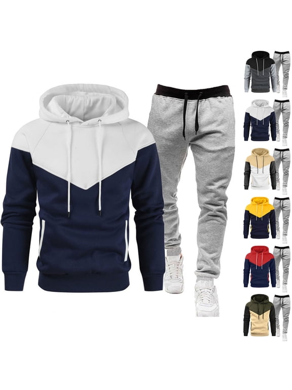 Mens Sweat Suits 2 Piece Set Athletic Casual Hooded Jogging Suit Hooded Set Winter Fleece Men Sweatsuits Sets
